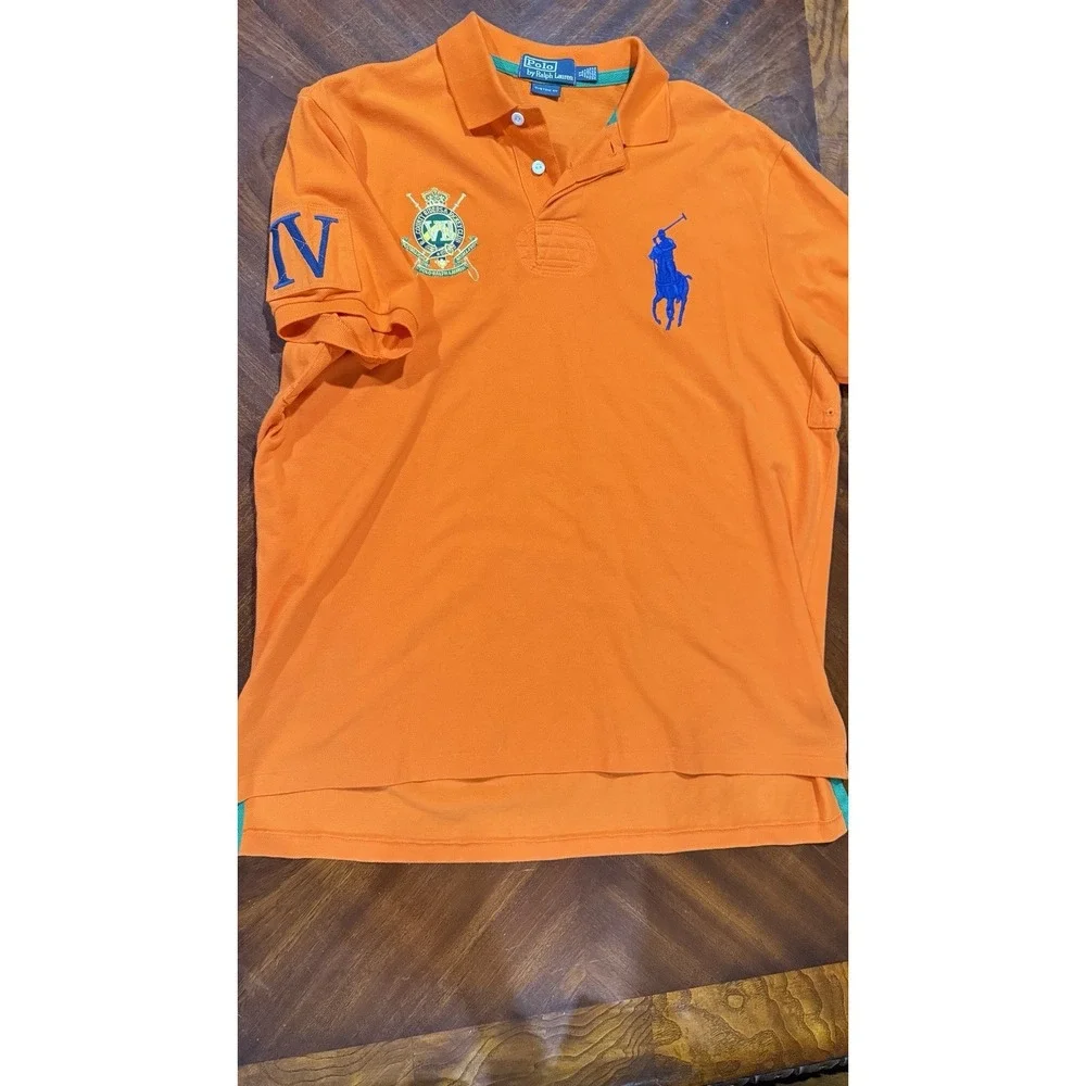 Polo Ralph Lauren Custom Fit Crest Shirt Golf Patch‎ Orange X-Large 100% Cotton